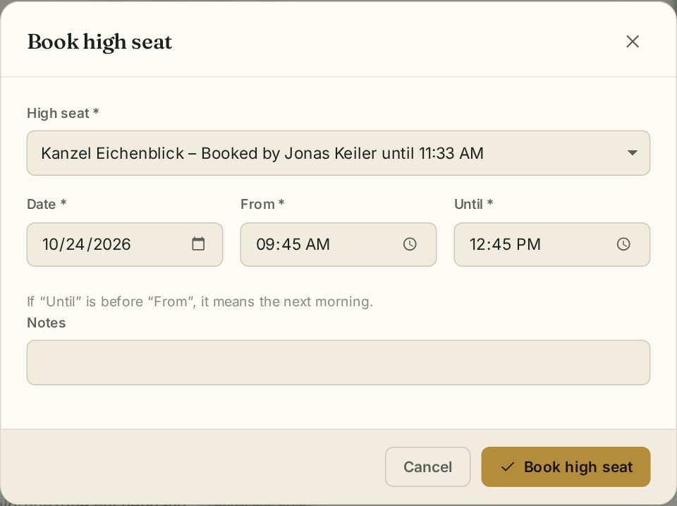 Book a high seat
